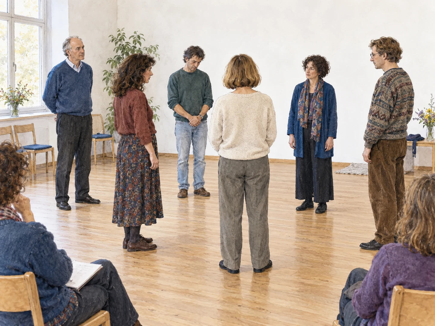 Un seminario delle origini con rappresentanti disposti nello spazio