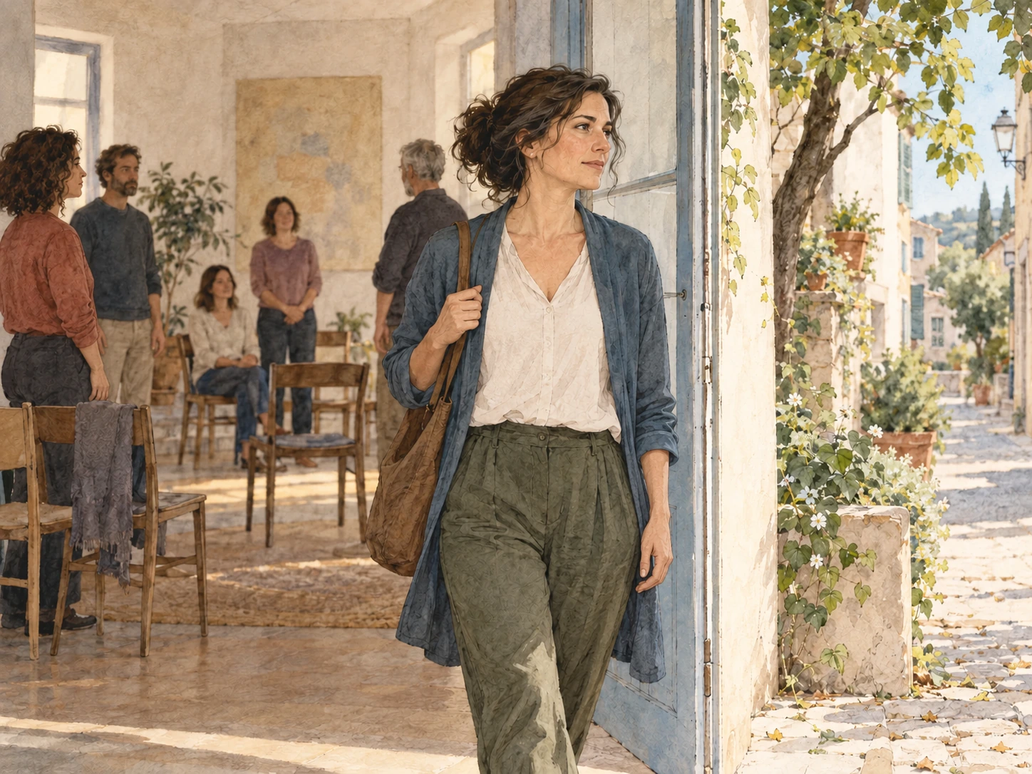 Una donna lascia la sala dopo una Costellazione e torna alla propria vita quotidiana